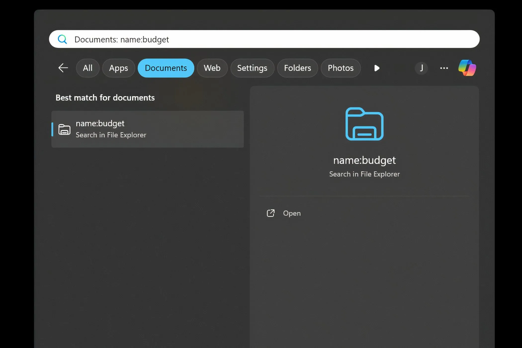 Sử dụng bộ lọc Name trong Windows Search để tìm tệp chứa từ khóa cụ thể