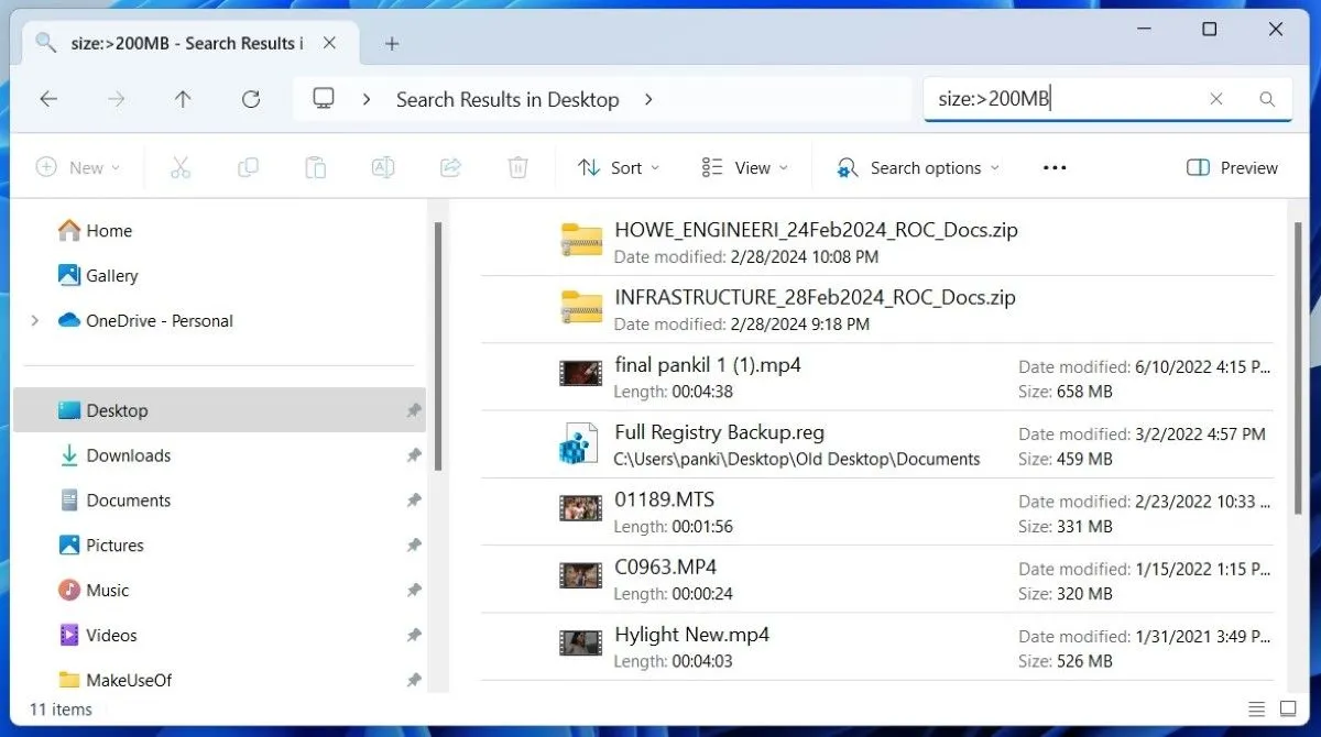 Sử dụng bộ lọc tìm kiếm nâng cao trong File Explorer