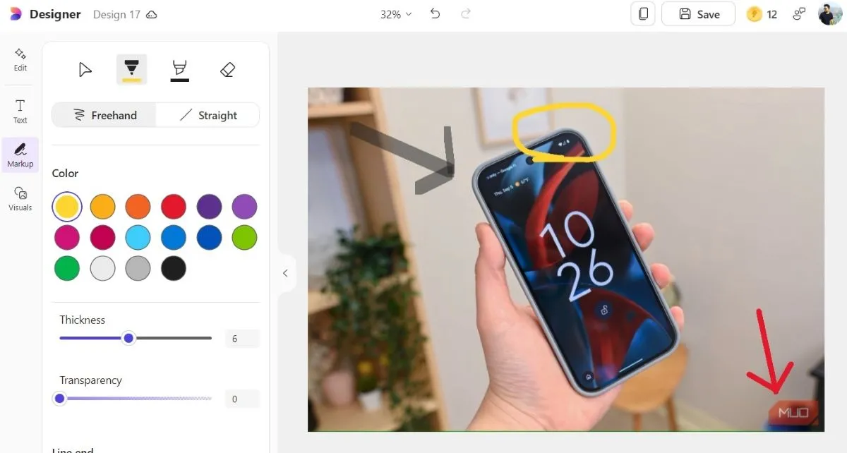 Sử dụng công cụ Markup trong Microsoft Designer để chú thích và đánh dấu ảnh
