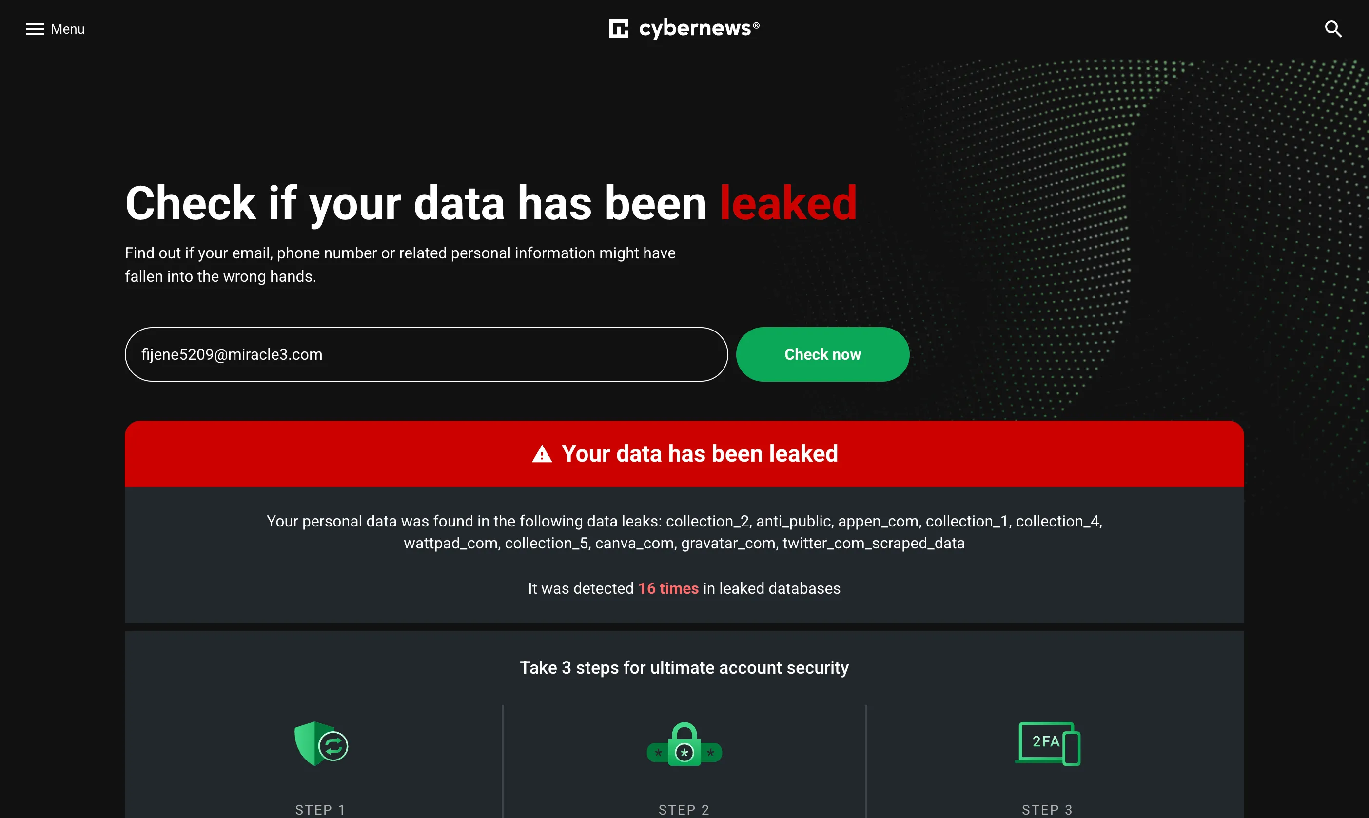 Sử dụng CyberNews Personal Data Leak Checker để kiểm tra dữ liệu cá nhân trên dark web