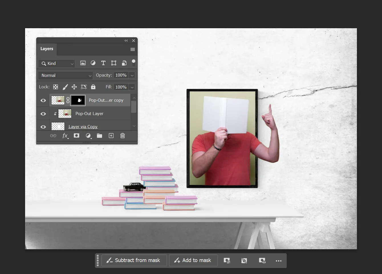 Sử dụng Layer Mask với Brush màu đen để tạo hiệu ứng pop-out trong Photoshop