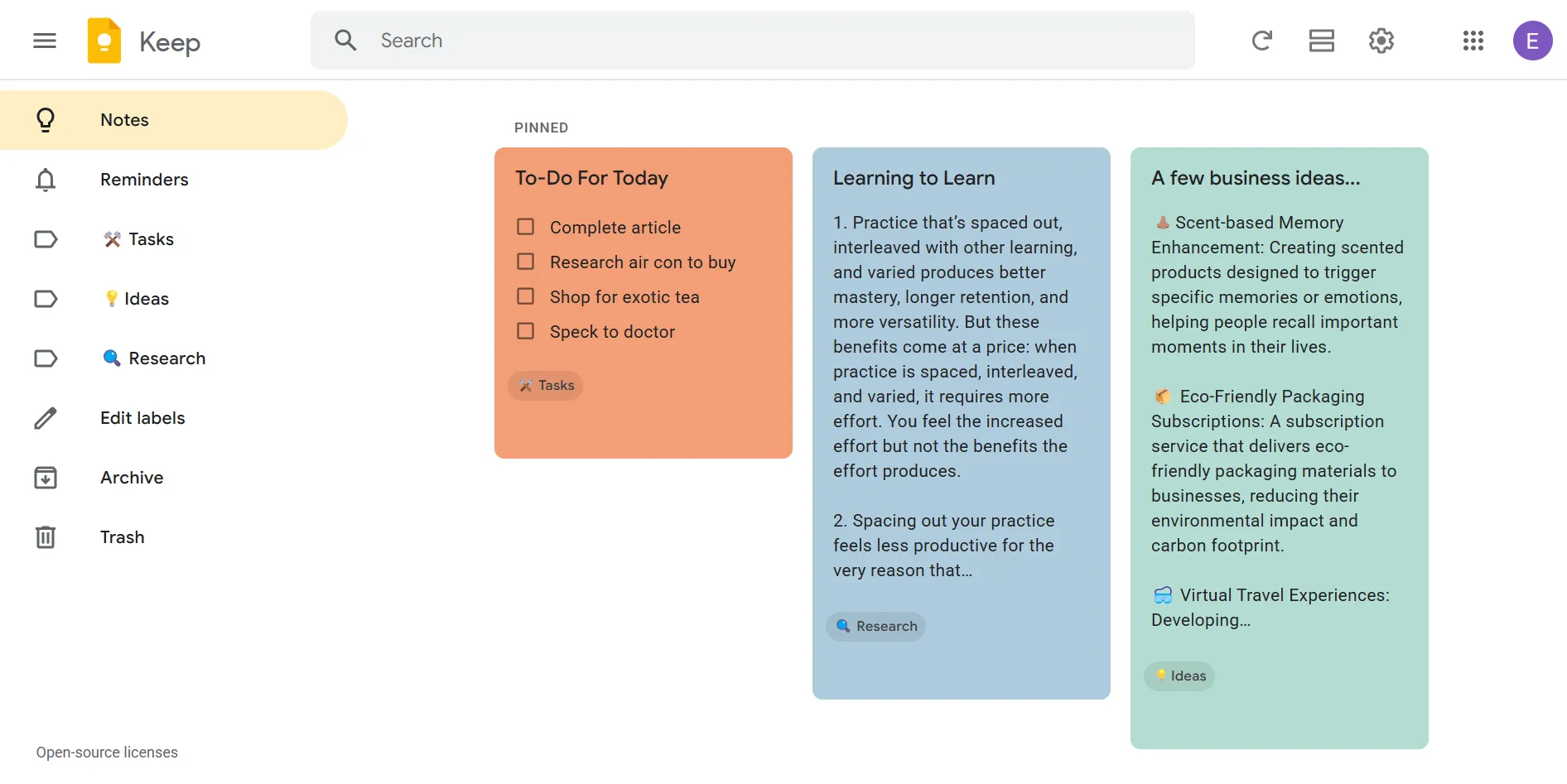 Sử dụng nhãn và màu sắc để phân loại ghi chú trong Google Keep