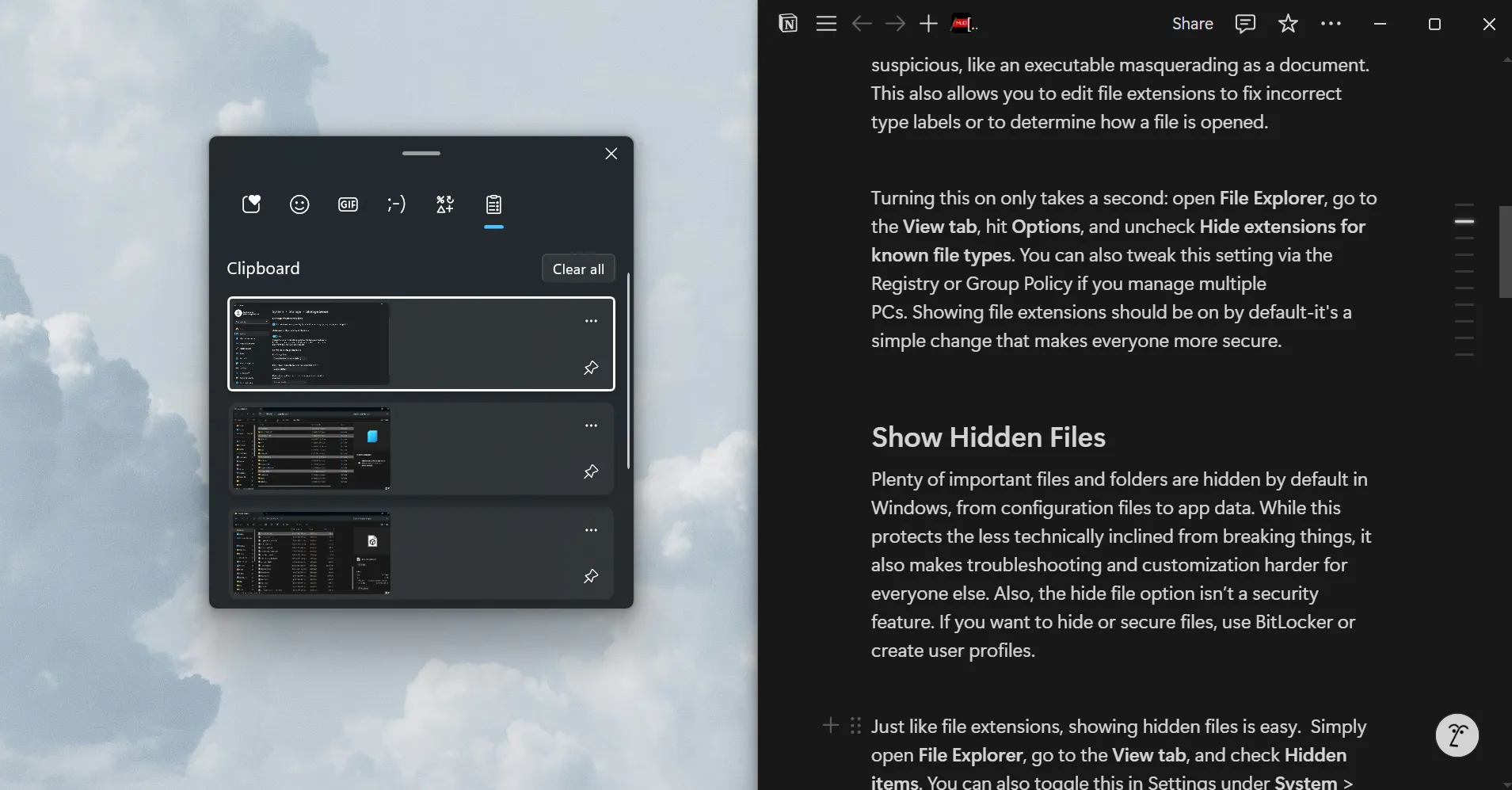 Sử dụng tính năng lịch sử Clipboard để tăng hiệu quả công việc trên Windows
