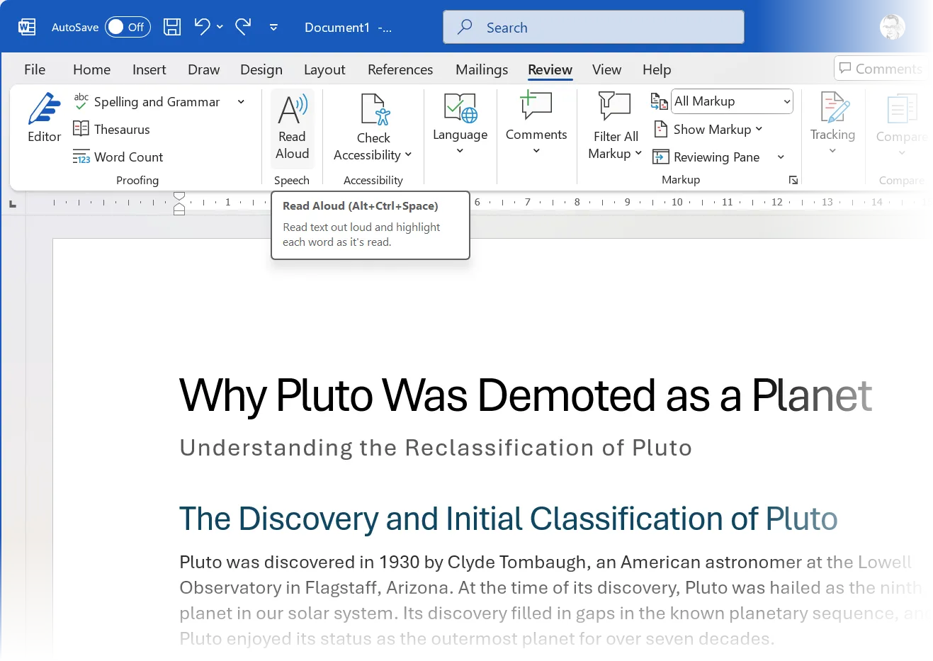 Sử dụng tính năng Read Aloud (Đọc to) trong Microsoft Word để kiểm tra và hoàn thiện bài viết