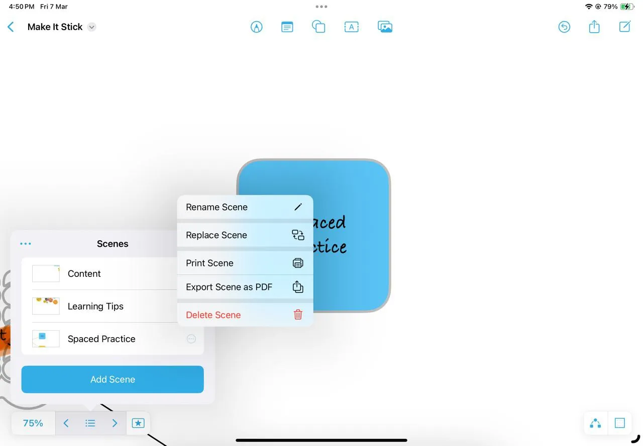 Sử dụng tính năng Scenes Navigator của Freeform để điều hướng nhanh giữa các điểm chính