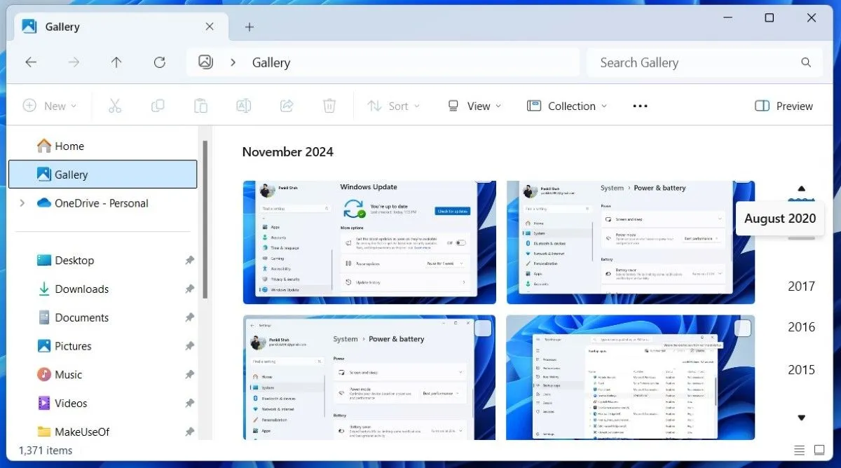 Tab Thư viện Gallery hiển thị các hình ảnh trong File Explorer