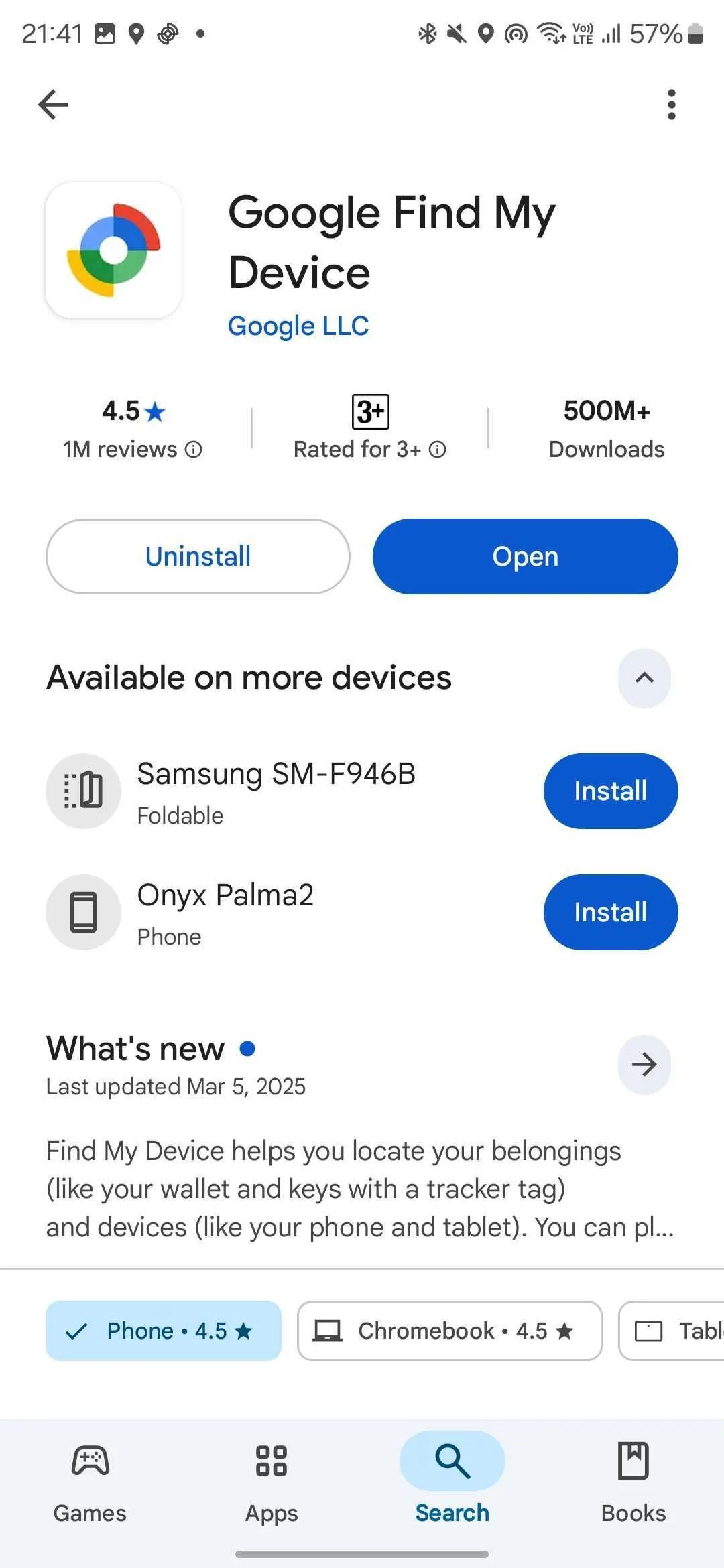 Tải và cài đặt ứng dụng Google Tìm thiết bị phiên bản mới nhất từ Google Play Store