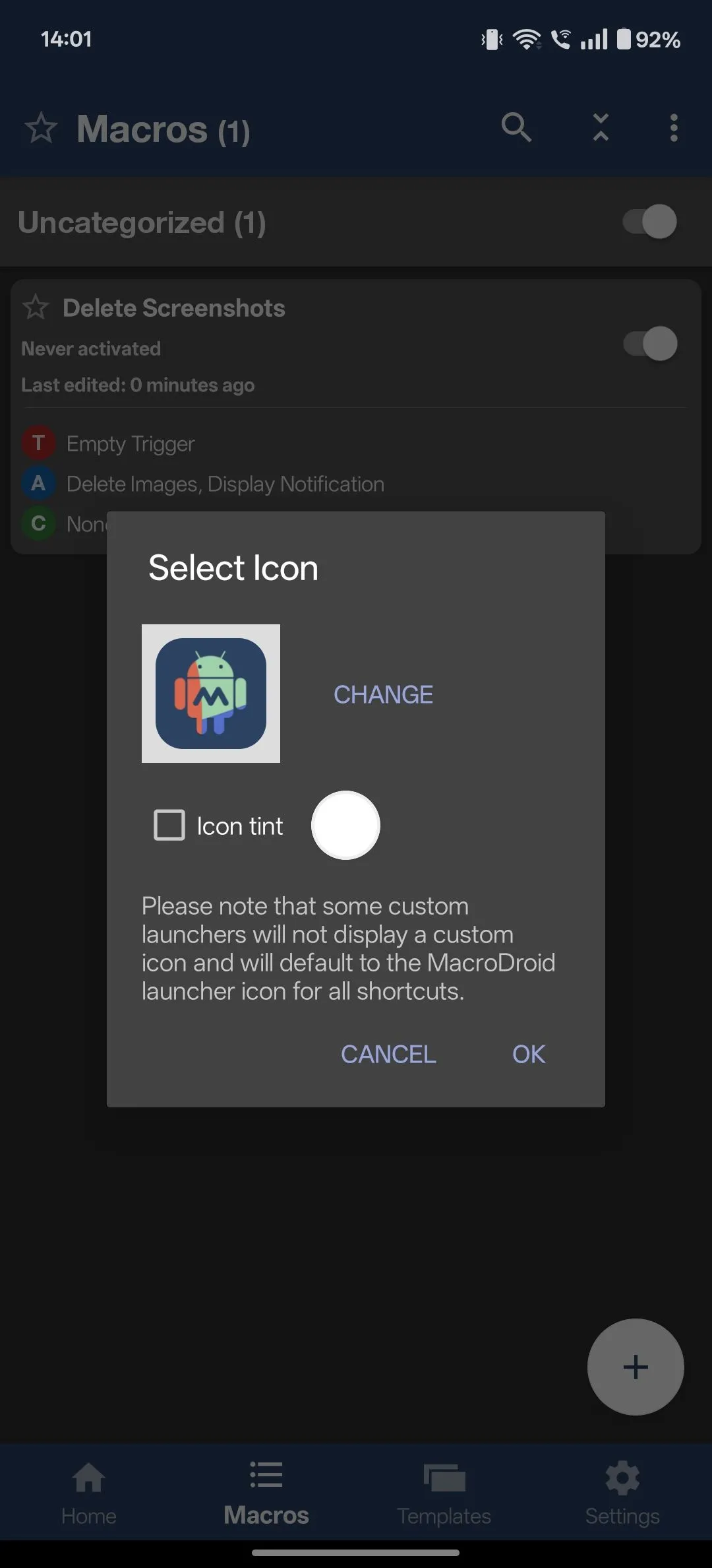 Tạo lối tắt trên màn hình chính cho macro MacroDroid để dễ dàng kích hoạt thủ công.
