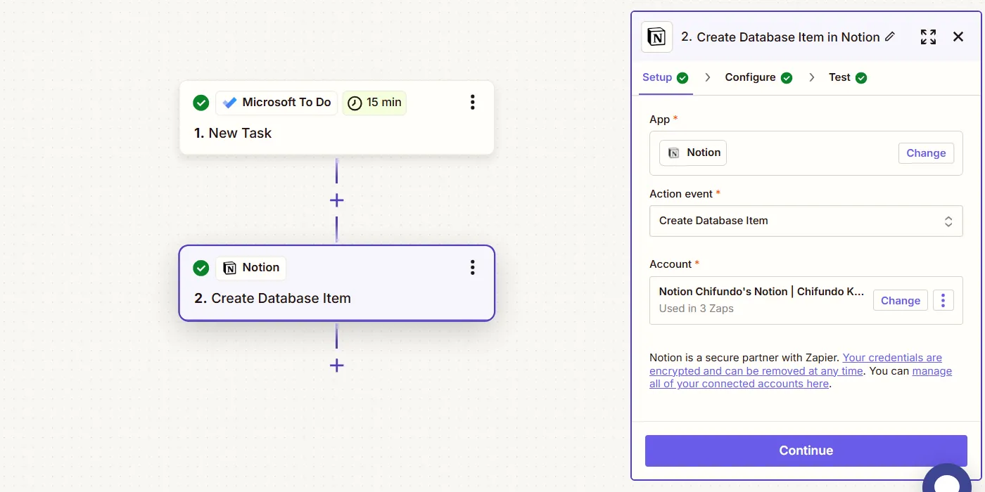 Tạo Zap tự động hóa để thêm mục mới vào database Notion khi có tác vụ mới trên Microsoft To Do