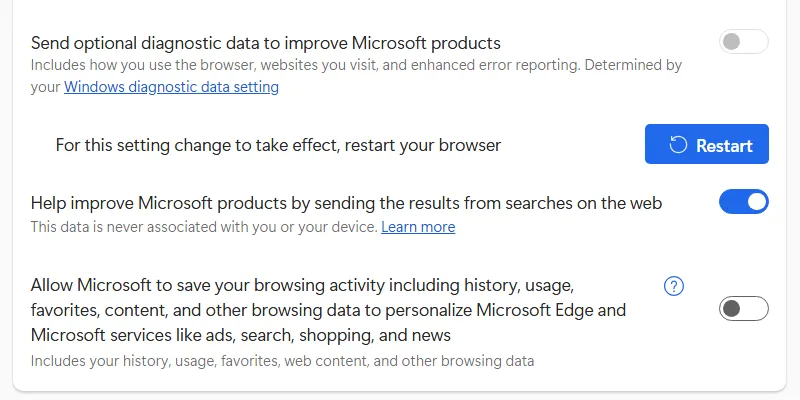 Tắt quảng cáo cá nhân hóa trong trình duyệt Microsoft Edge