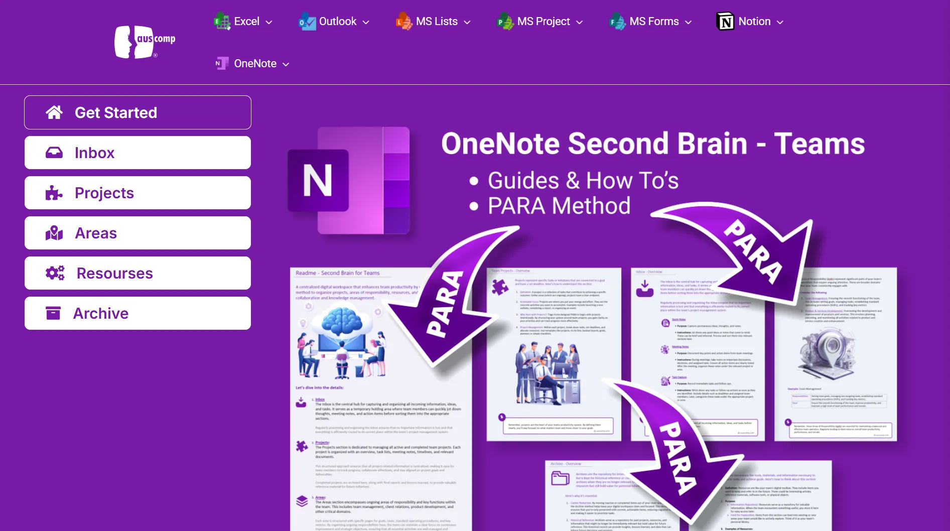 Template Second Brain của Auscomp dành cho OneNote