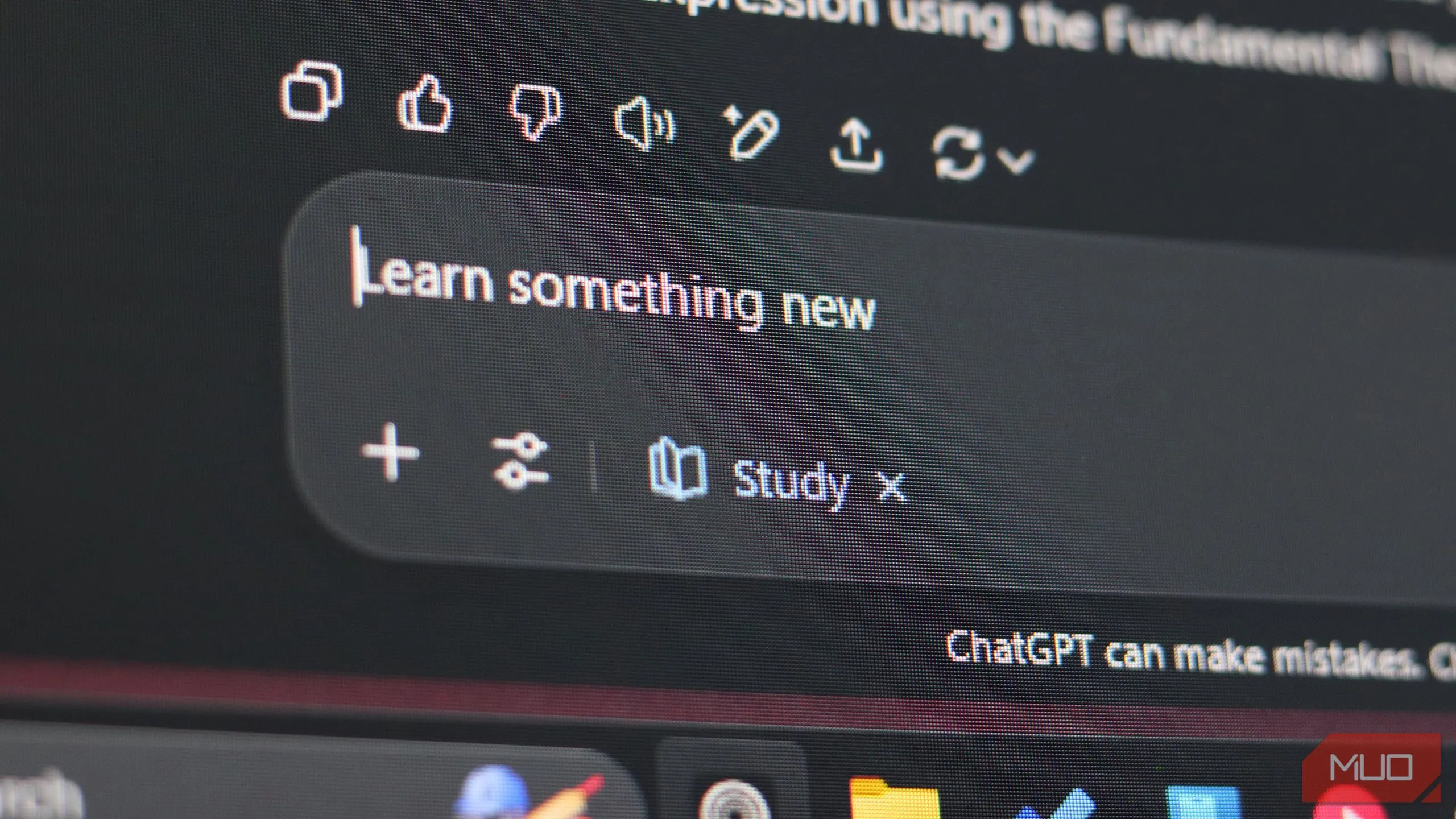 Thanh công cụ với hộp thoại 'Study and Learn mode' của ChatGPT, cho phép người dùng bật tắt chế độ học tập để tùy chỉnh trải nghiệm.