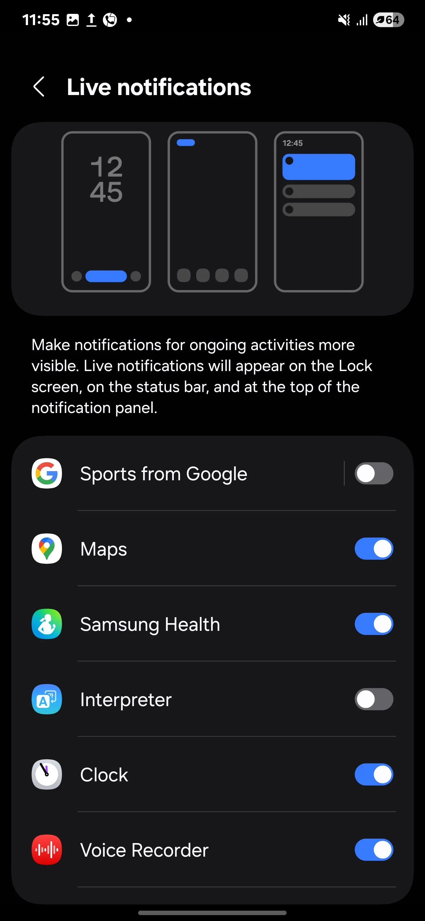 Thanh Now Bar hiển thị thông báo hoạt động đang diễn ra trên màn hình khóa Samsung
