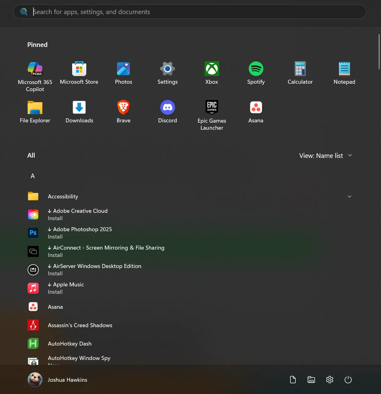 Thanh Start Menu Windows 11 hiển thị tất cả ứng dụng trực tiếp, giúp truy cập nhanh hơn.