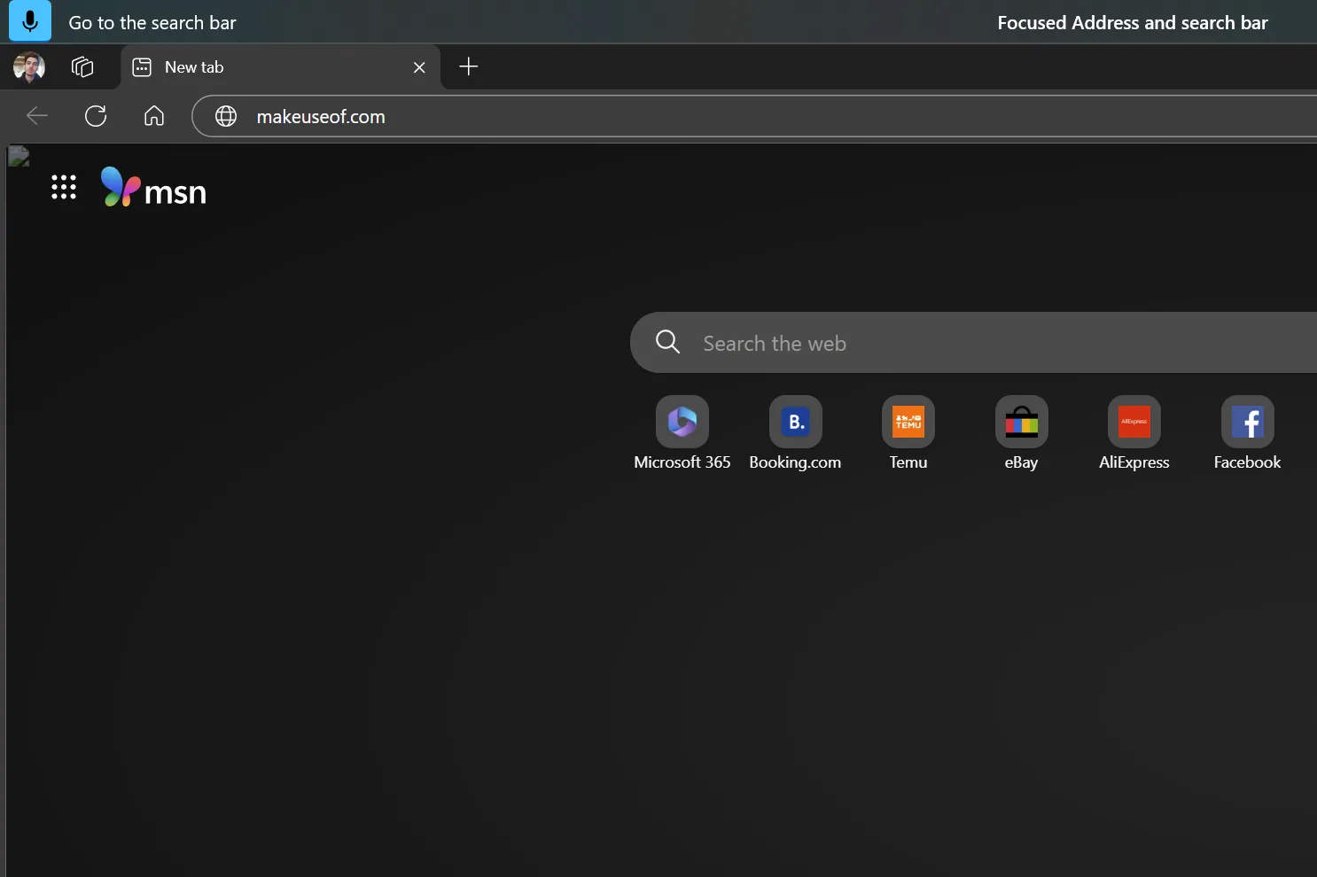 Thanh tìm kiếm Microsoft Edge được điều khiển bằng giọng nói Voice Access