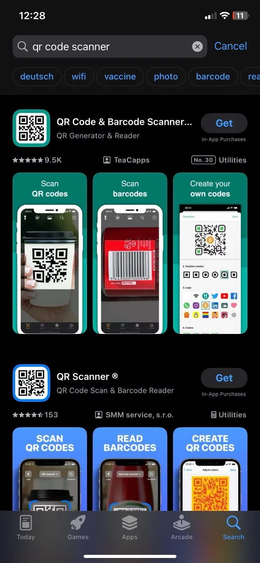 Thanh tìm kiếm Spotlight trên iPhone hiển thị ứng dụng quét mã QR tích hợp