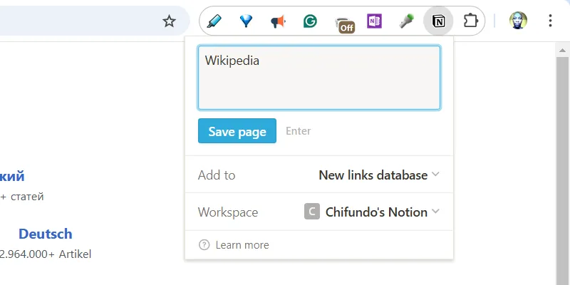 Thao tác lưu trang web bằng Notion Web Clipper