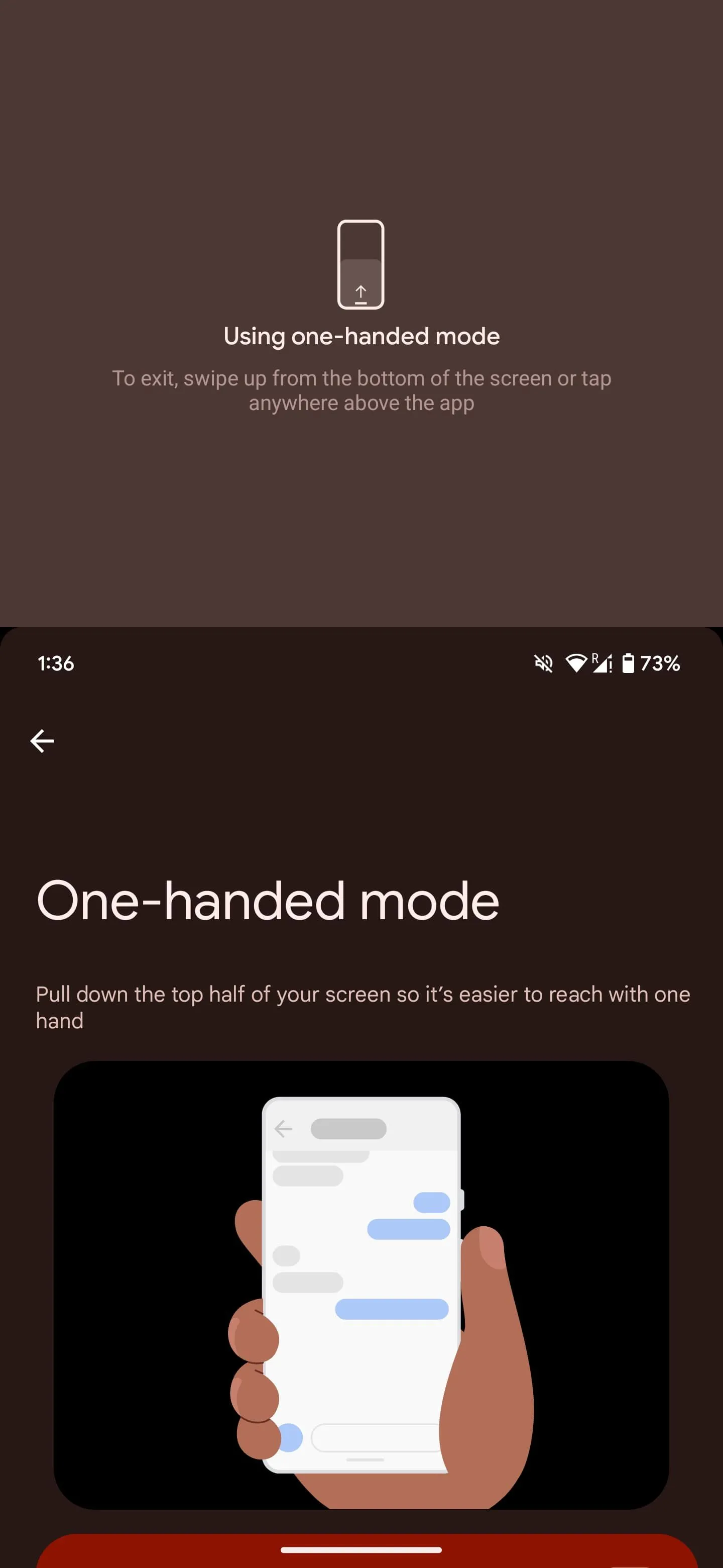 Thao tác vuốt màn hình xuống từ cạnh dưới để kích hoạt Chế độ một tay trên Android, giúp dễ dàng điều khiển điện thoại lớn.