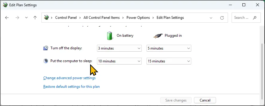 Thay đổi cài đặt nguồn nâng cao trong Control Panel trên Windows 11