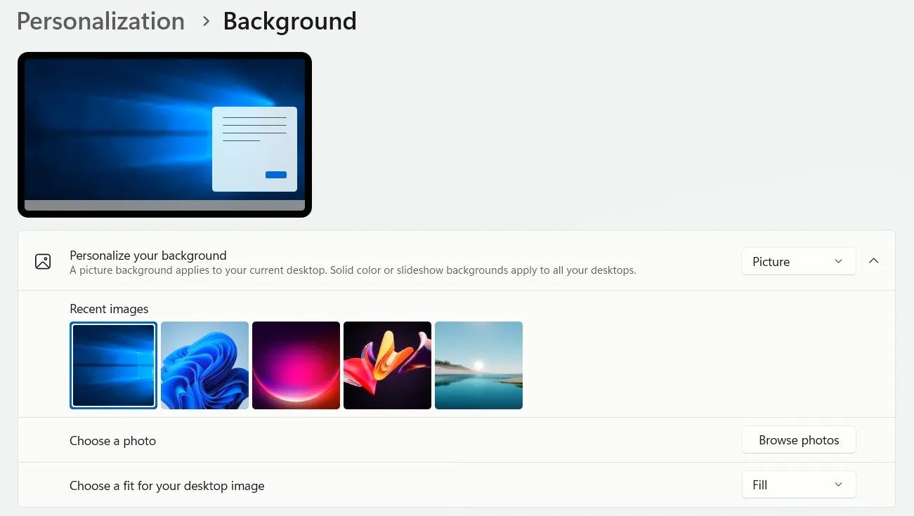 Thay đổi hình nền Windows 11 sang hình nền Windows 10
