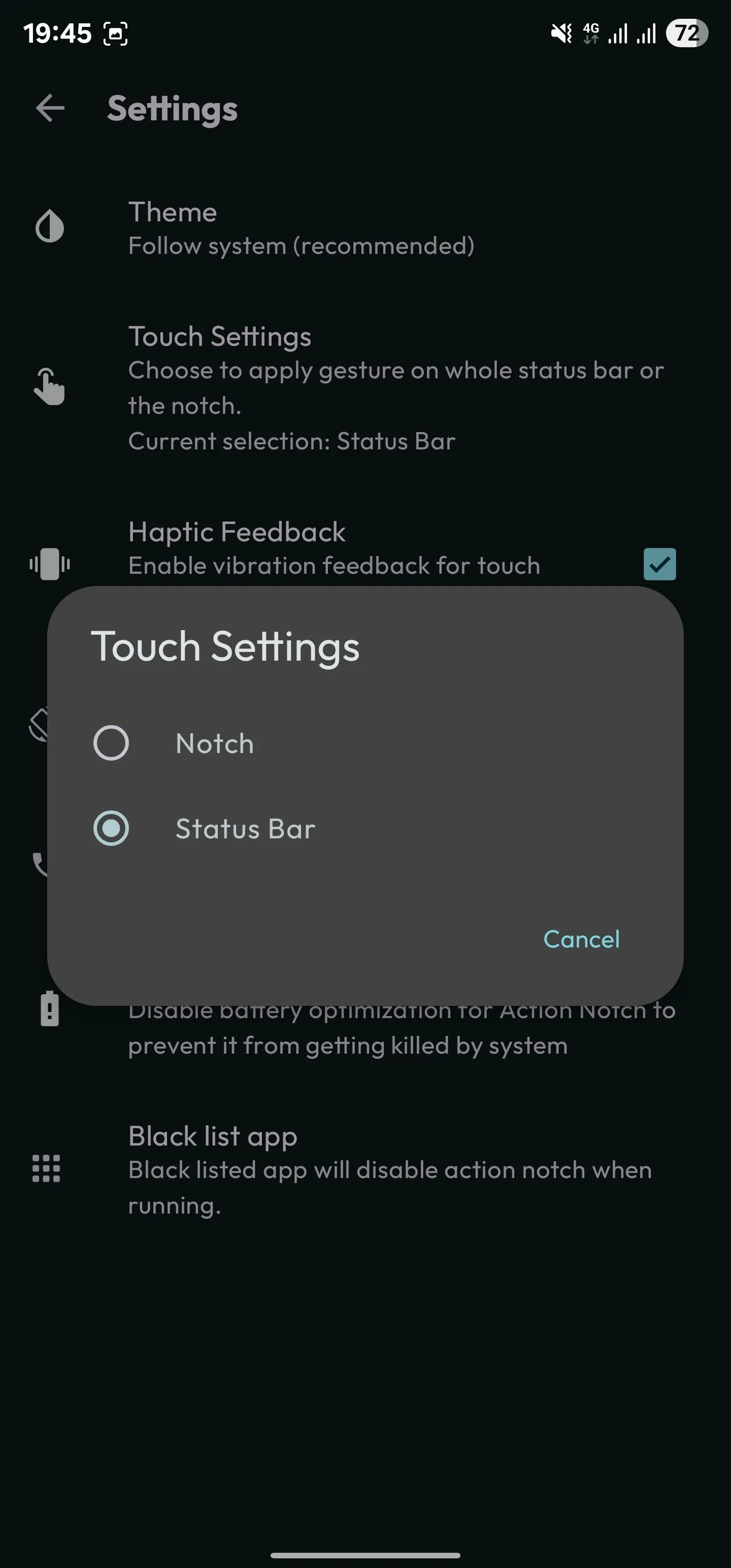 Thay đổi vùng cảm ứng của Action Notch thành toàn bộ thanh trạng thái để dễ thao tác hơn