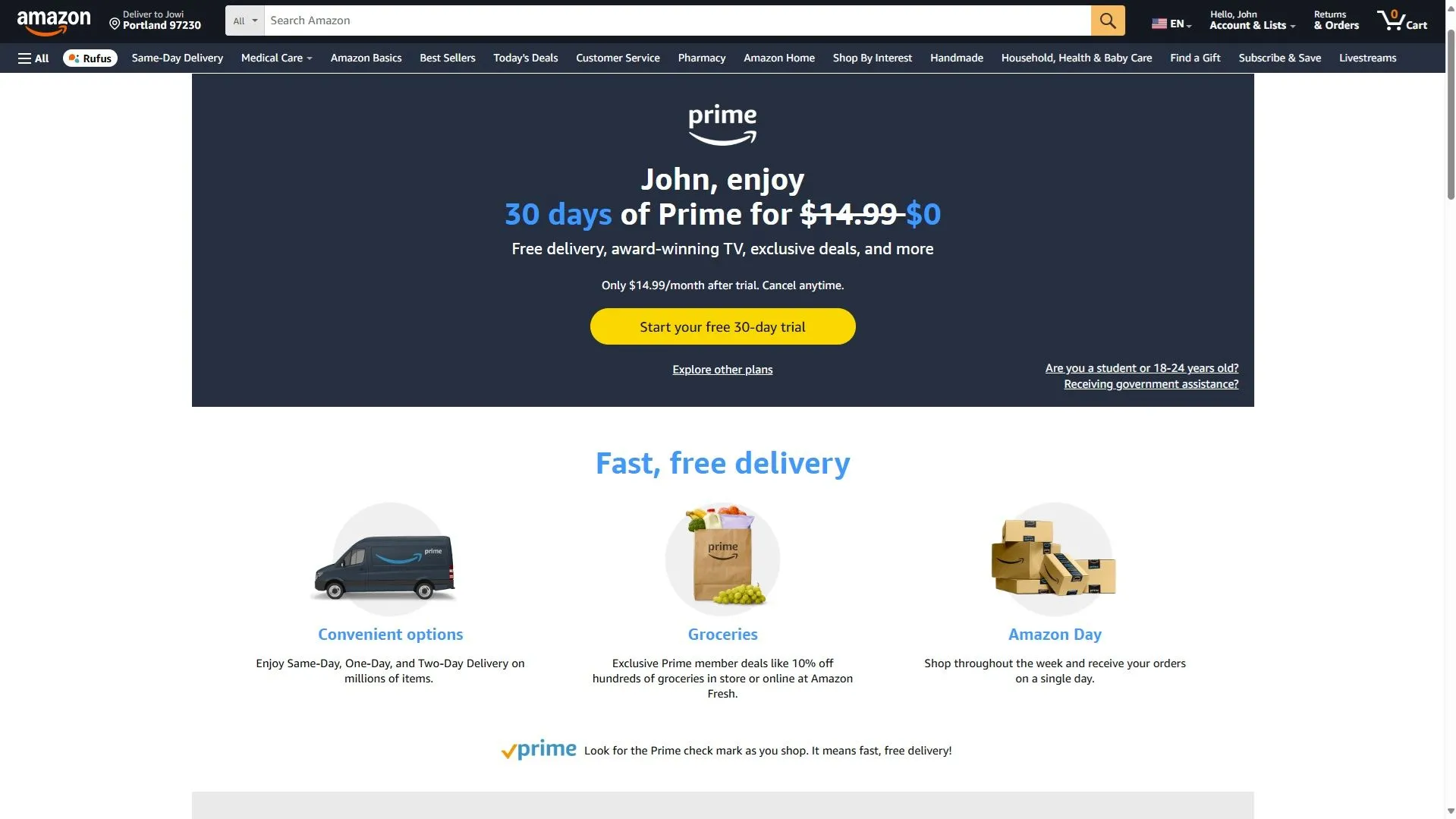 Thẻ thành viên Amazon Prime thể hiện các ưu đãi