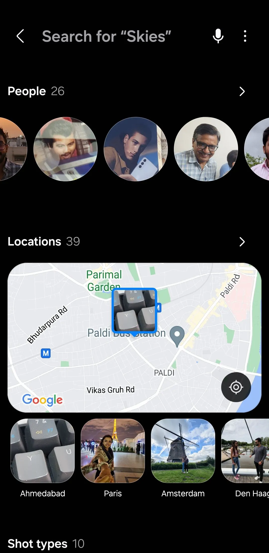 Thẻ tìm kiếm trong ứng dụng Samsung Gallery cho phép tìm kiếm ảnh và video thông minh.