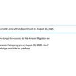 Thông báo chính thức từ Amazon về việc ngừng hoạt động của Appstore trên các thiết bị Android vào tháng 8 năm 2025.