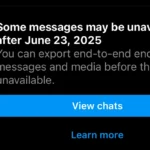 Thông báo pop-up Instagram về tin nhắn không khả dụng sau ngày 23 tháng 6 năm 2025