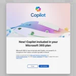 Thông báo tích hợp Copilot vào Microsoft 365 hiển thị trên giao diện Word.