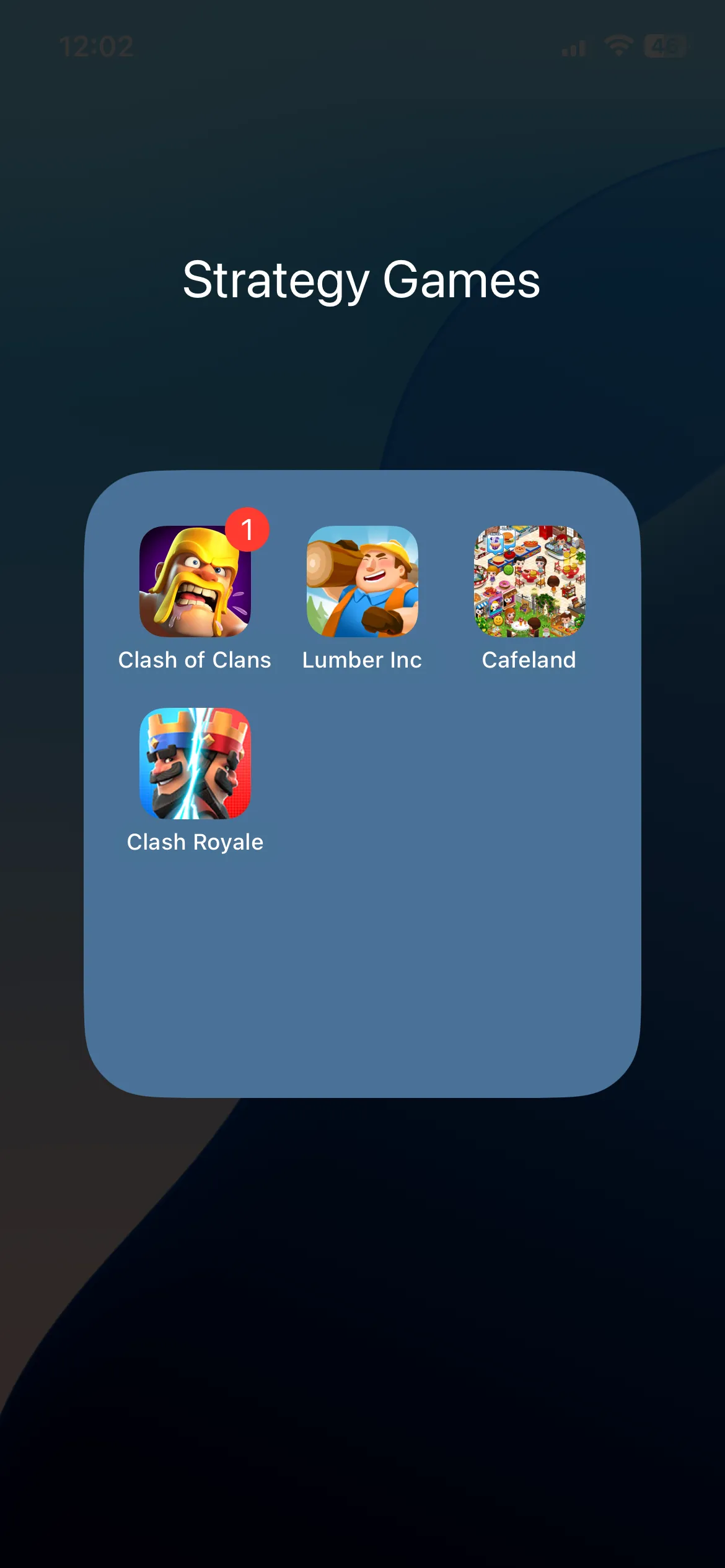 Thư mục 'Games' chứa các ứng dụng trò chơi được sắp xếp gọn gàng trên màn hình chính iPhone.