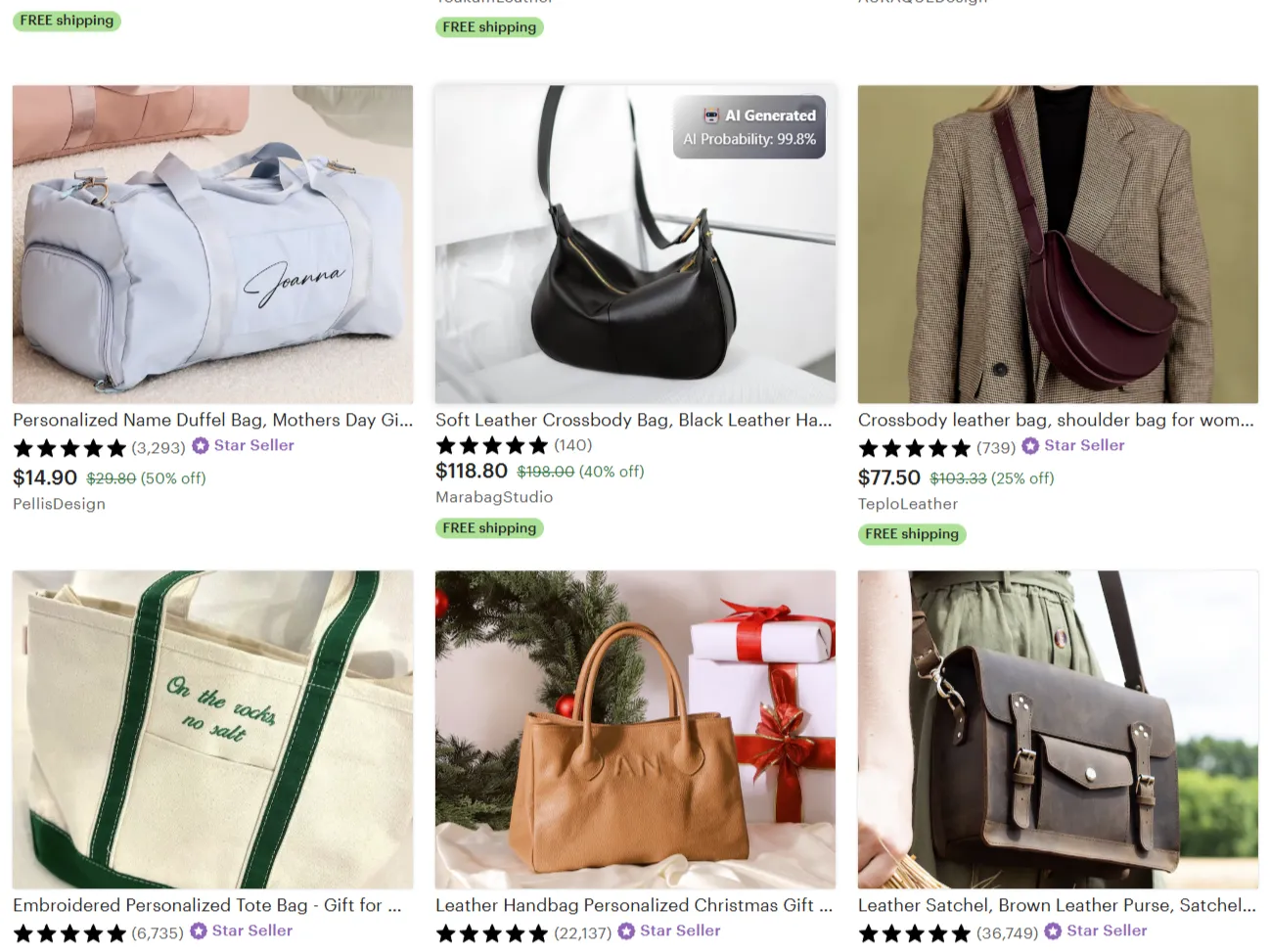 Tiện ích BitMind trên Chrome gắn cờ một hình ảnh trên Etsy là được tạo bởi AI.