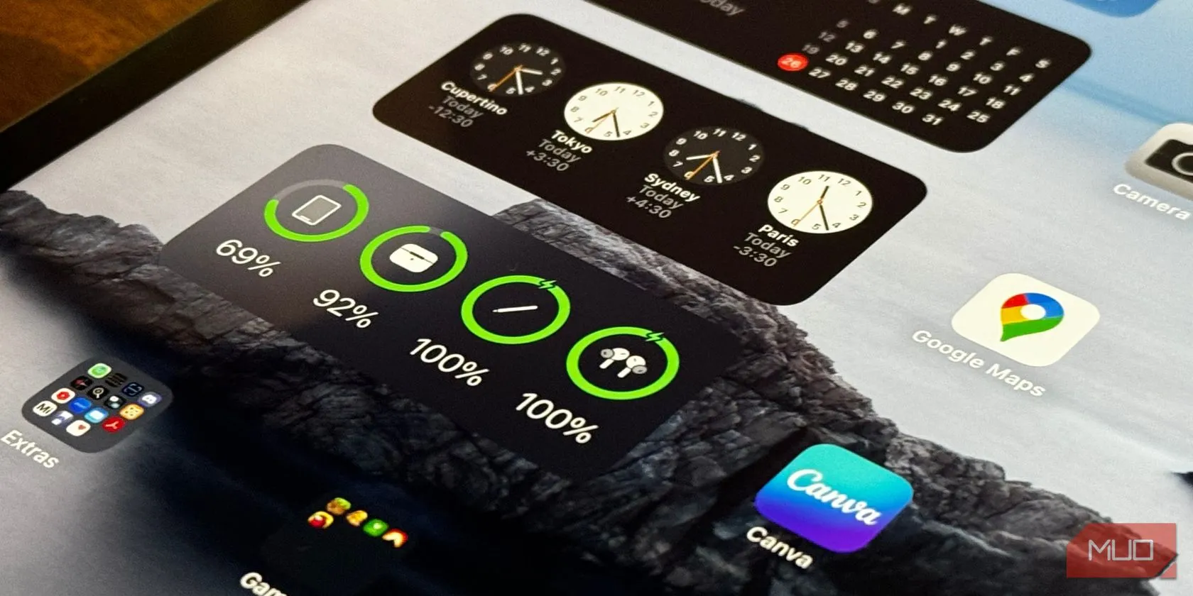 Tiện ích pin iPad hiển thị phần trăm pin