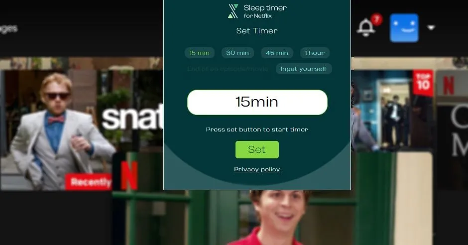 Tiện ích Sleep Timer for Netflix giúp hẹn giờ dừng phát tự động trên Chrome