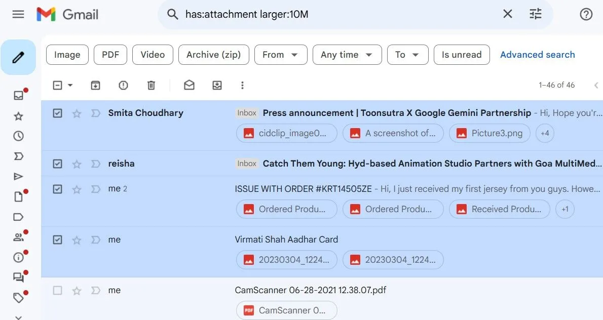 Tìm kiếm và xóa các email có tệp đính kèm dung lượng lớn trong Gmail
