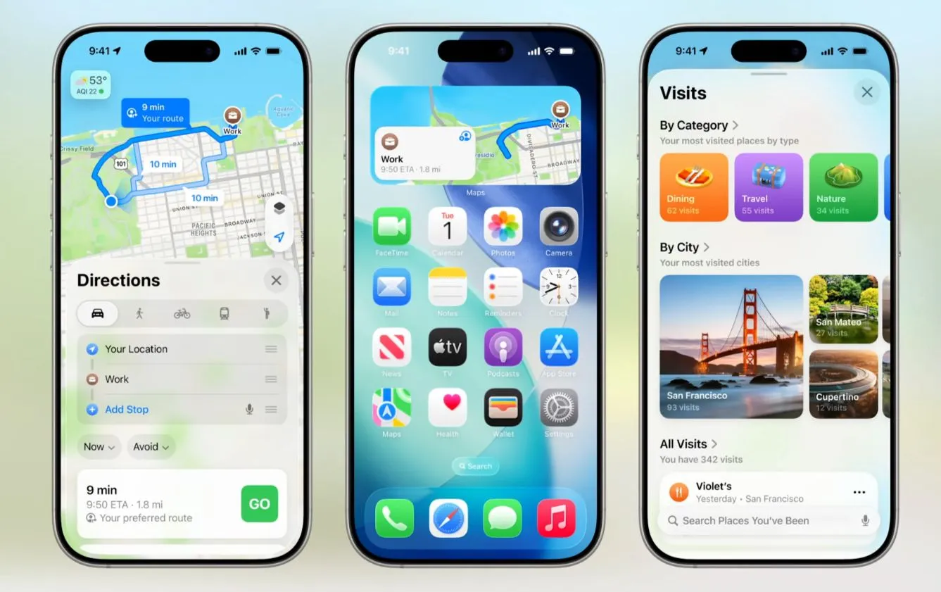 Tính năng Địa Điểm Đã Ghé Thăm và Tuyến Đường trong Apple Maps iOS 26