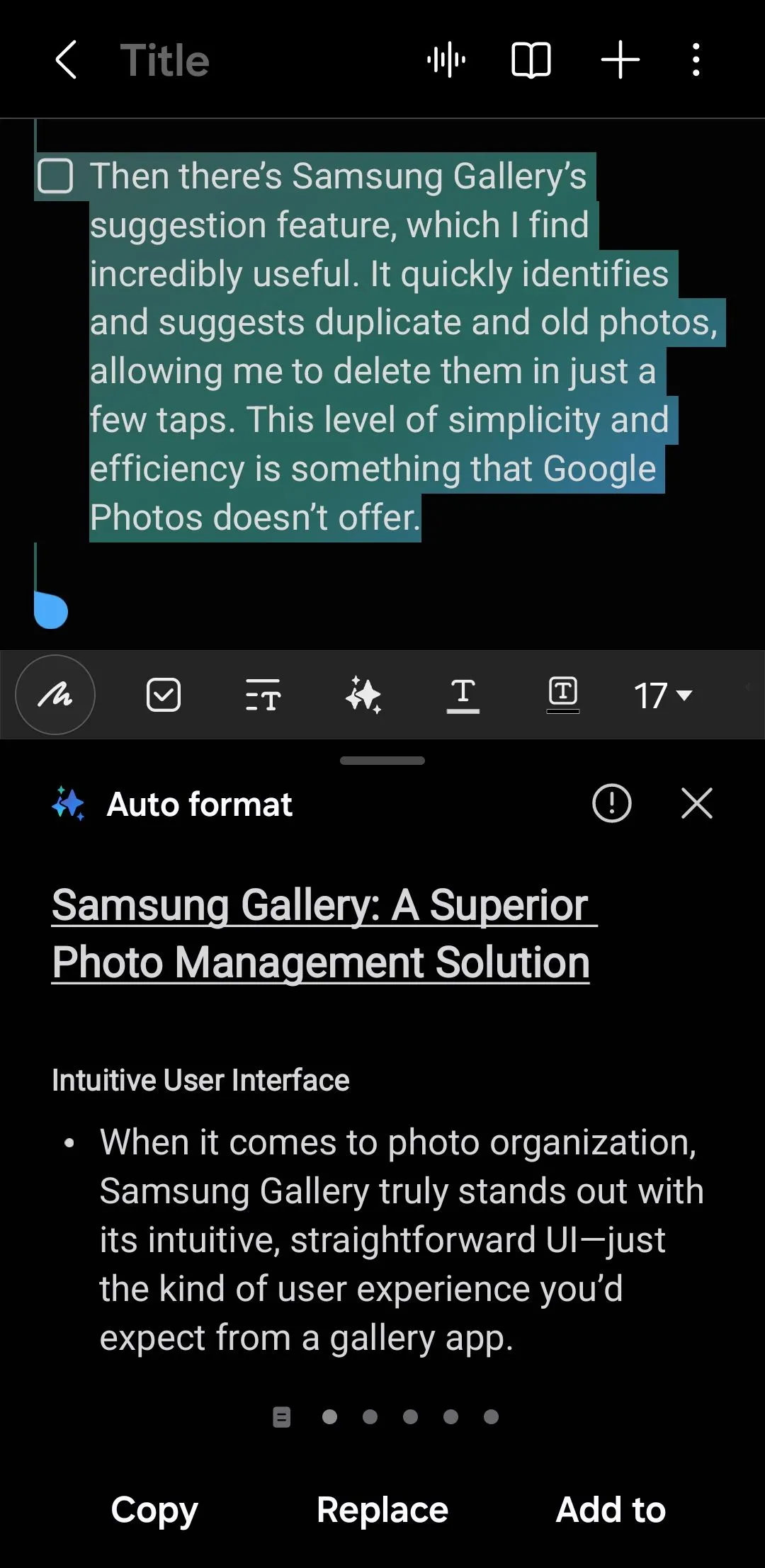Tính năng định dạng tự động trong ứng dụng Samsung Notes
