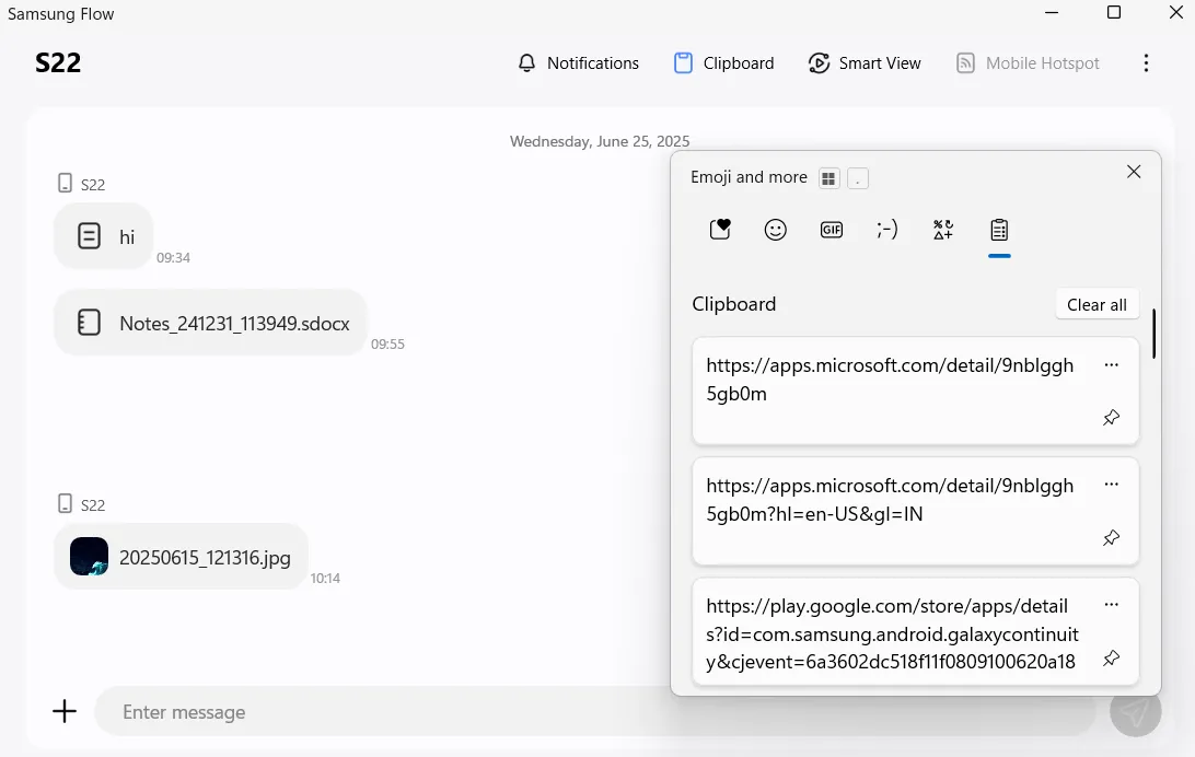 Tính năng đồng bộ bảng tạm của ứng dụng Samsung Flow trên Windows