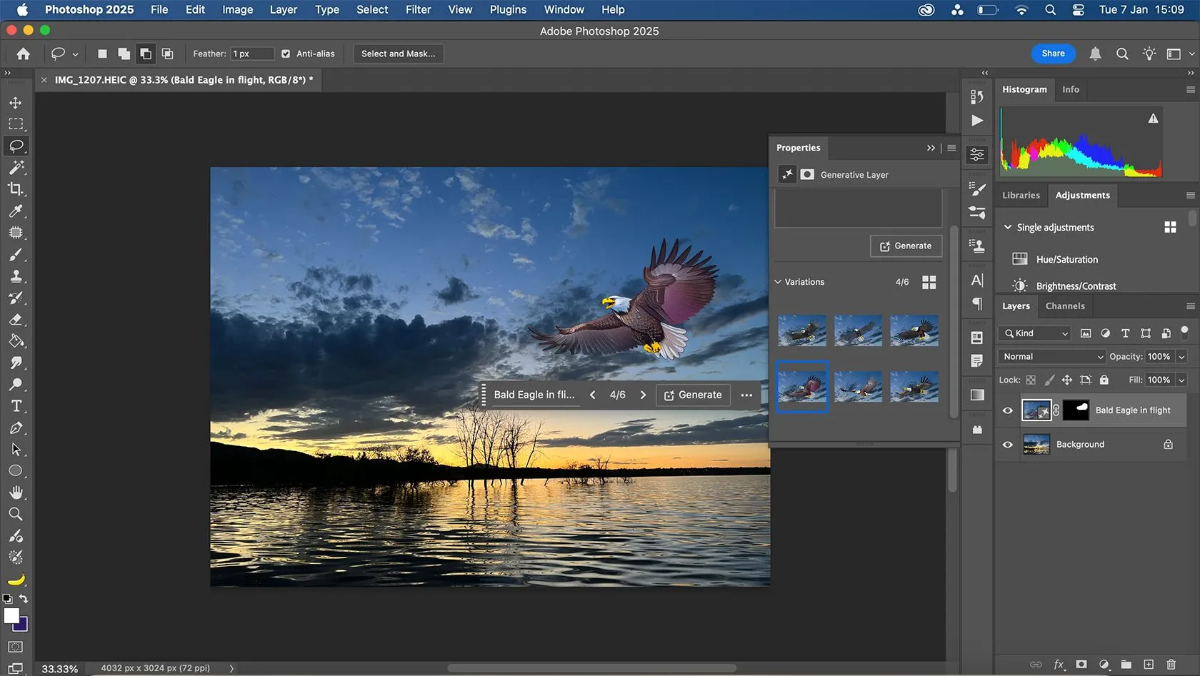 Tính năng Generative AI trong Photoshop tạo hình ảnh đại bàng
