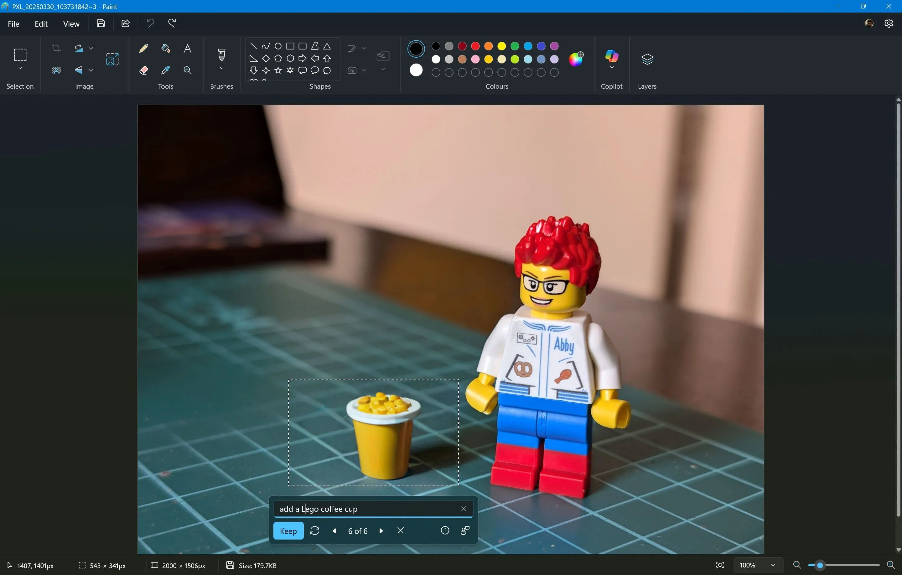Tính năng Generative Fill của Microsoft Paint với lựa chọn vùng ảnh để thêm đối tượng AI