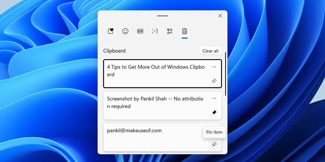 Tính năng ghim mục trong lịch sử Clipboard của Windows 11 để truy cập nhanh chóng