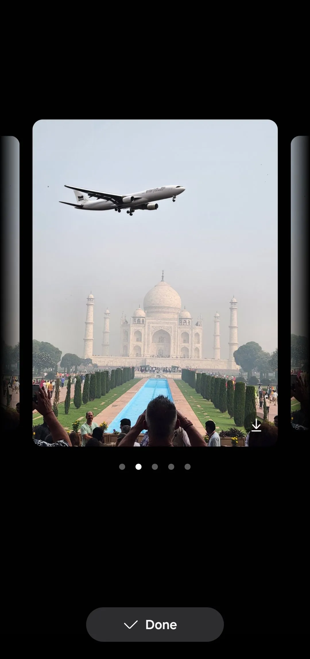Tính năng Sketch to Image hiển thị máy bay trên đền Taj Mahal được tạo bởi Galaxy AI