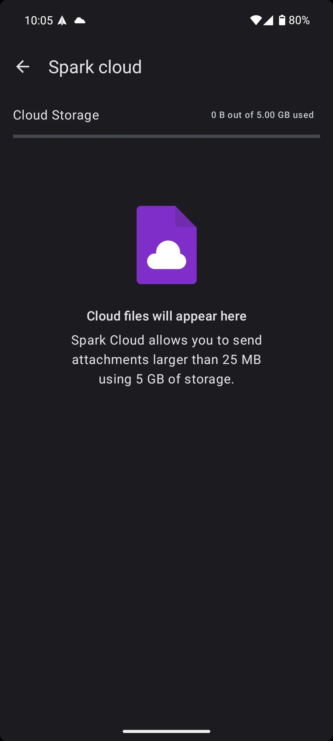 Tính năng Spark Cloud cung cấp 5GB lưu trữ để gửi tệp đính kèm lớn