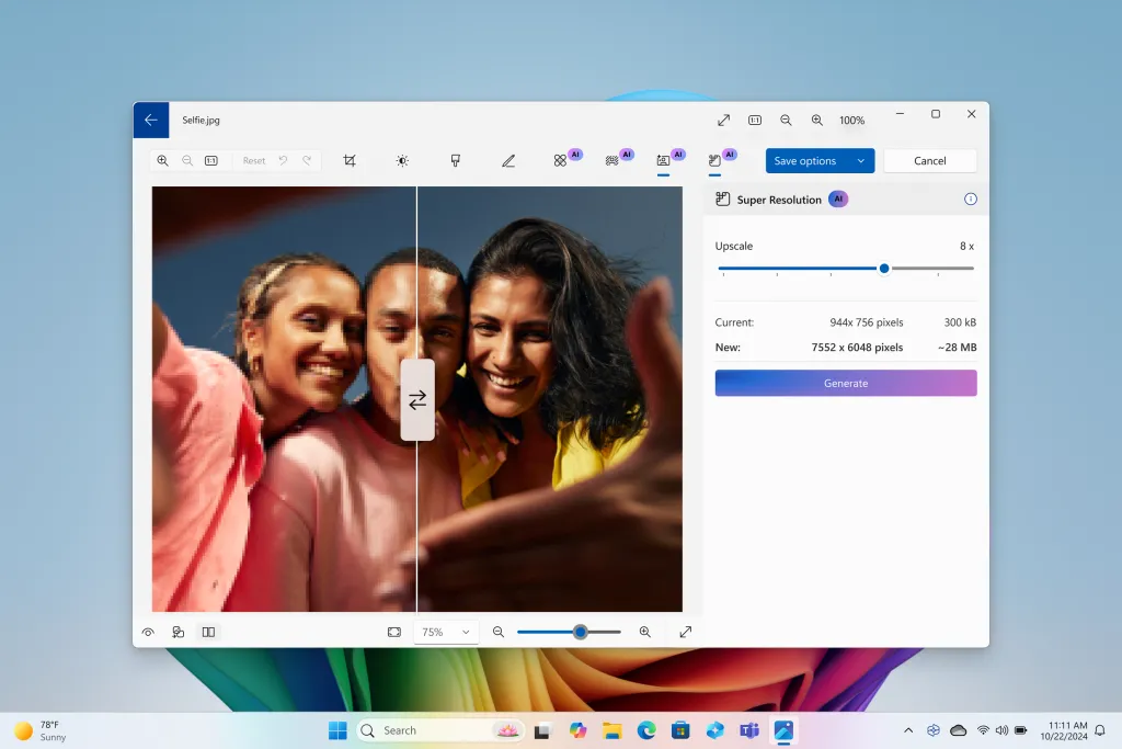 Tính năng Super Resolution trên Microsoft Photos nâng cao chất lượng ảnh selfie