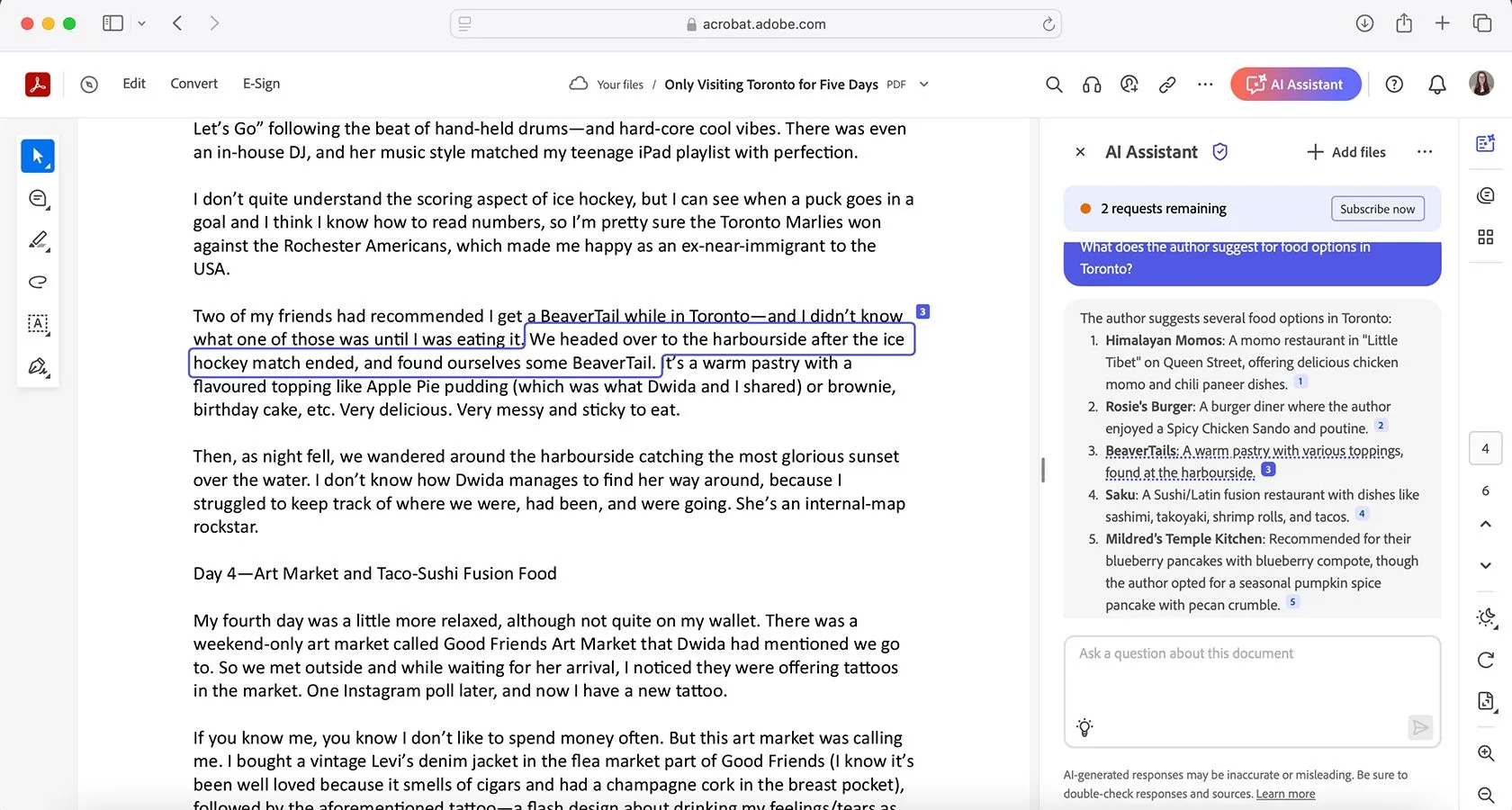 Tính năng trích dẫn nguồn rõ ràng trong Adobe Acrobat AI Assistant, hiển thị vị trí thông tin được lấy từ PDF