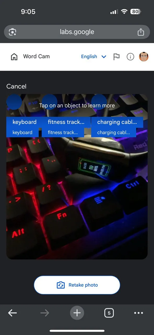 Tính năng Word Cam nhận diện vật thể và cung cấp từ vựng liên quan
