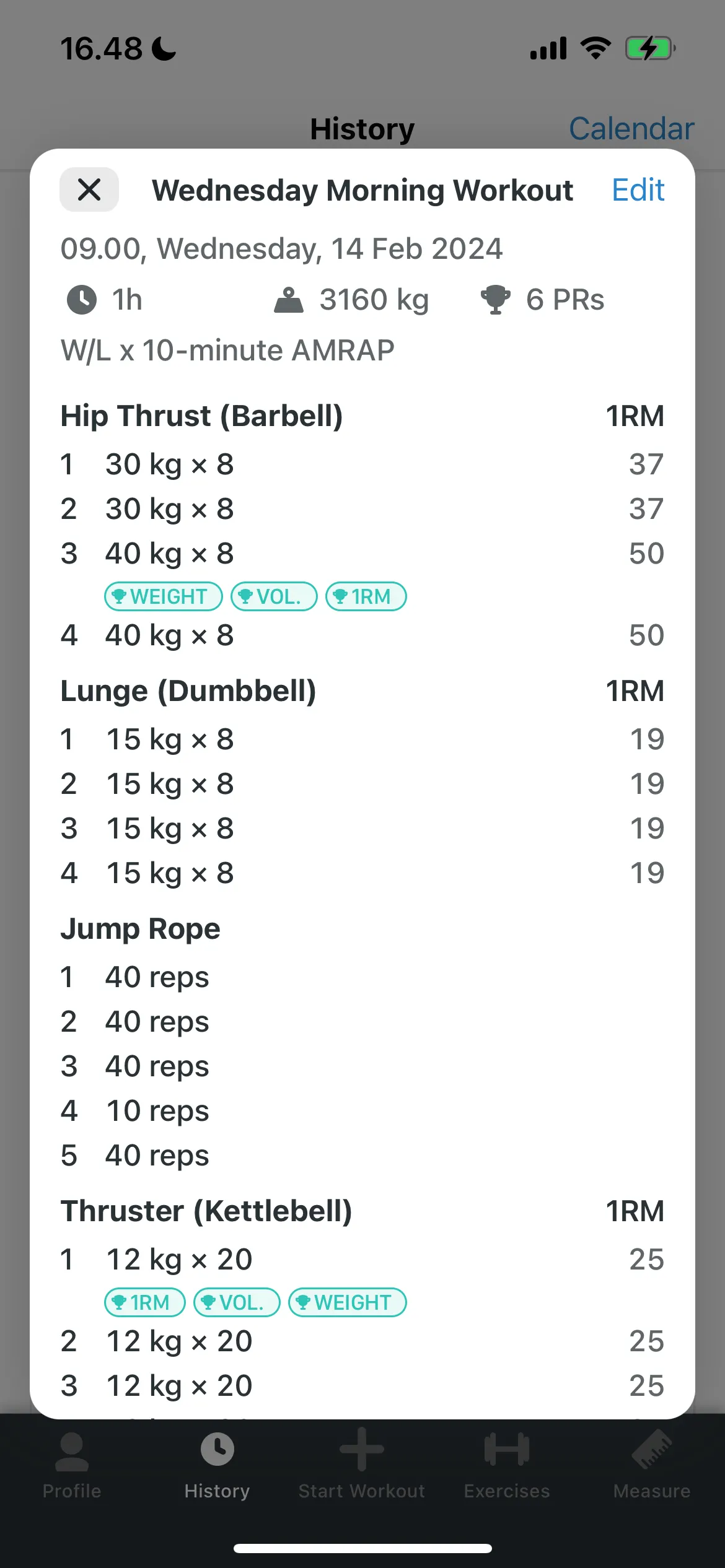 Tổng quan về một buổi tập cụ thể trong ứng dụng Strong