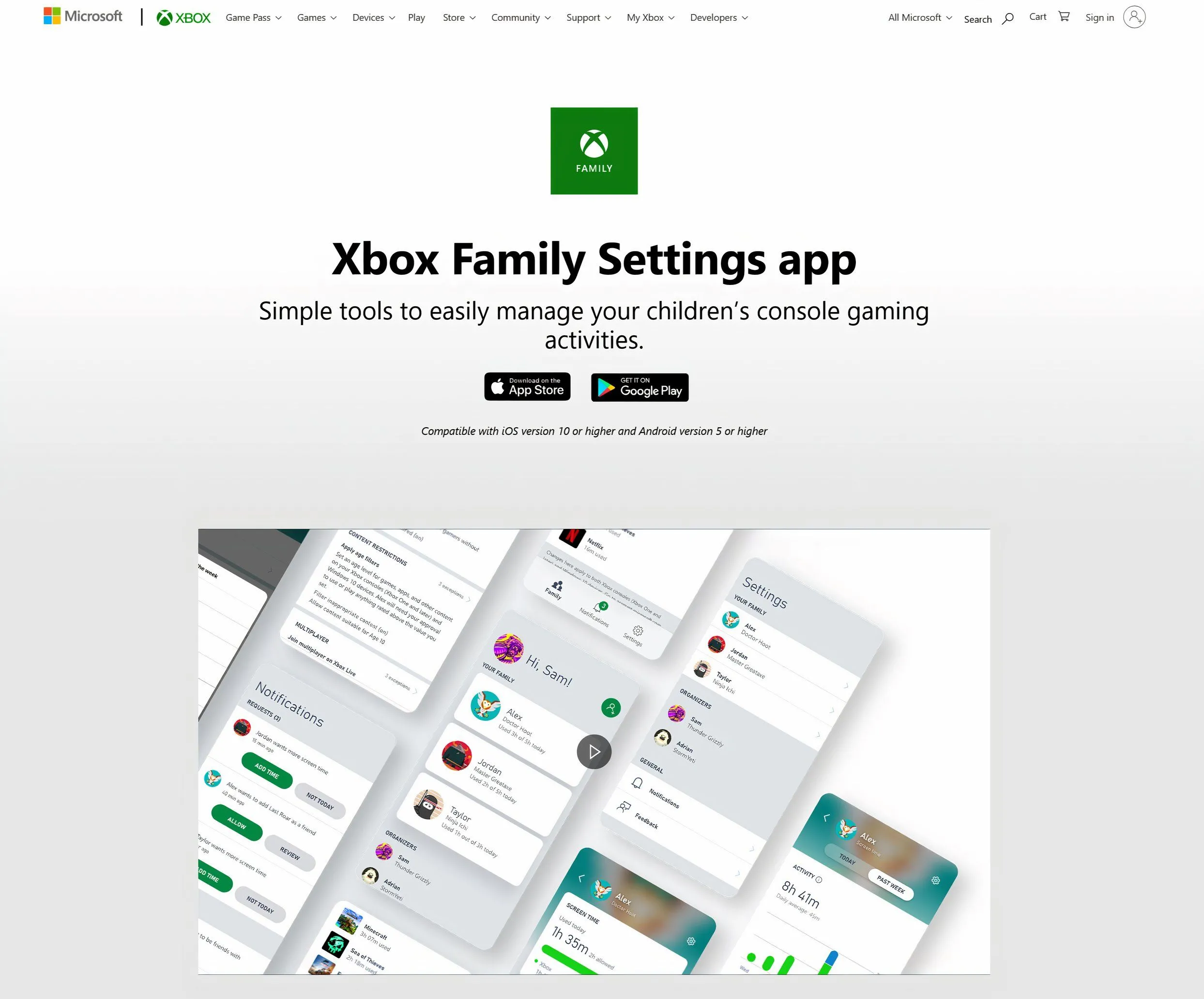 Trang cài đặt ứng dụng Microsoft Family Safety trên di động để thiết lập giới hạn thời gian sử dụng thiết bị.
