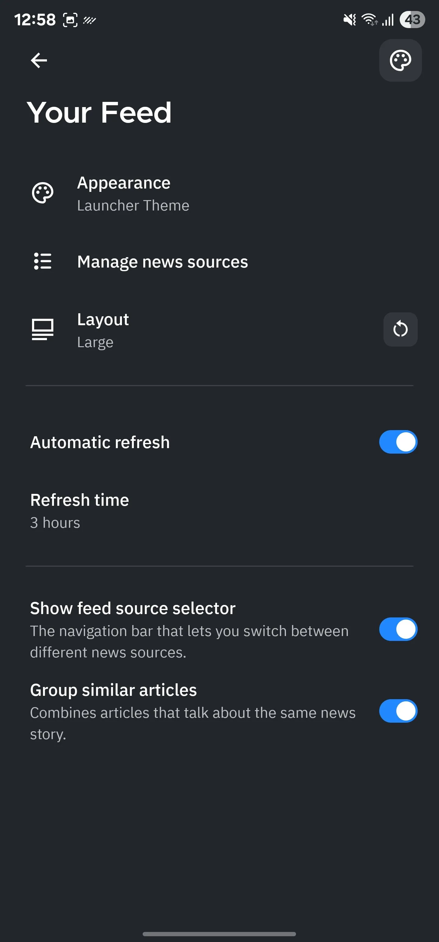 Trang cấu hình &quot;Nguồn Cấp Dữ Liệu Của Bạn&quot; (Your Feed) trong Smart Launcher