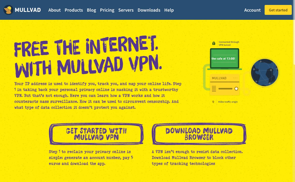 Trang chủ trang web Mullvad VPN